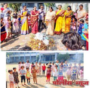 शालेय परिसर स्वच्छता करून केर कचऱ्याची होळी साजरी